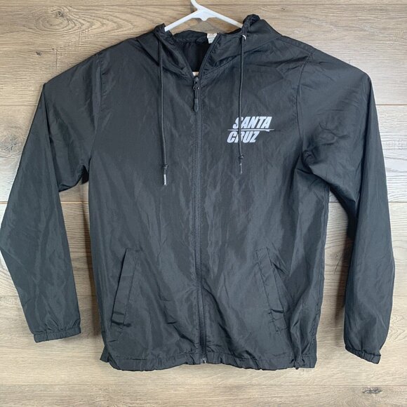Santa Cruz Black Lightweight Hooded Windbreaker Jacket With Drawstring & Zip Clo - Picture 2 of 8